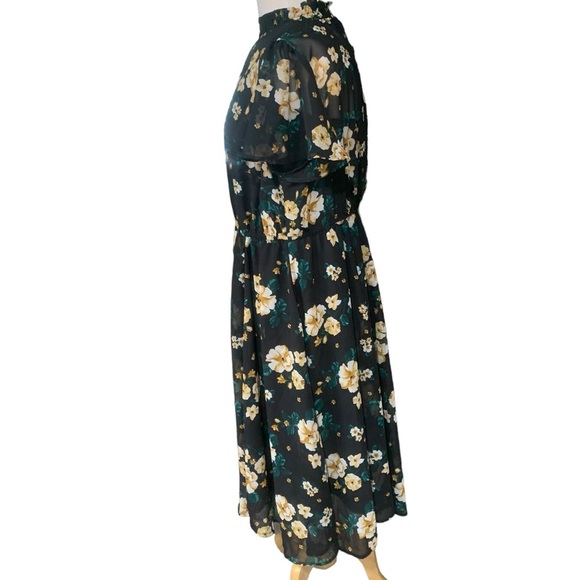 Torrid size 0 black floral sheer midi dress with slip lining - Picture 5 of 6
